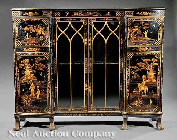 Appraisal: An Antique English Chinoiserie-Decorated Cabinet shaped top with curved outset