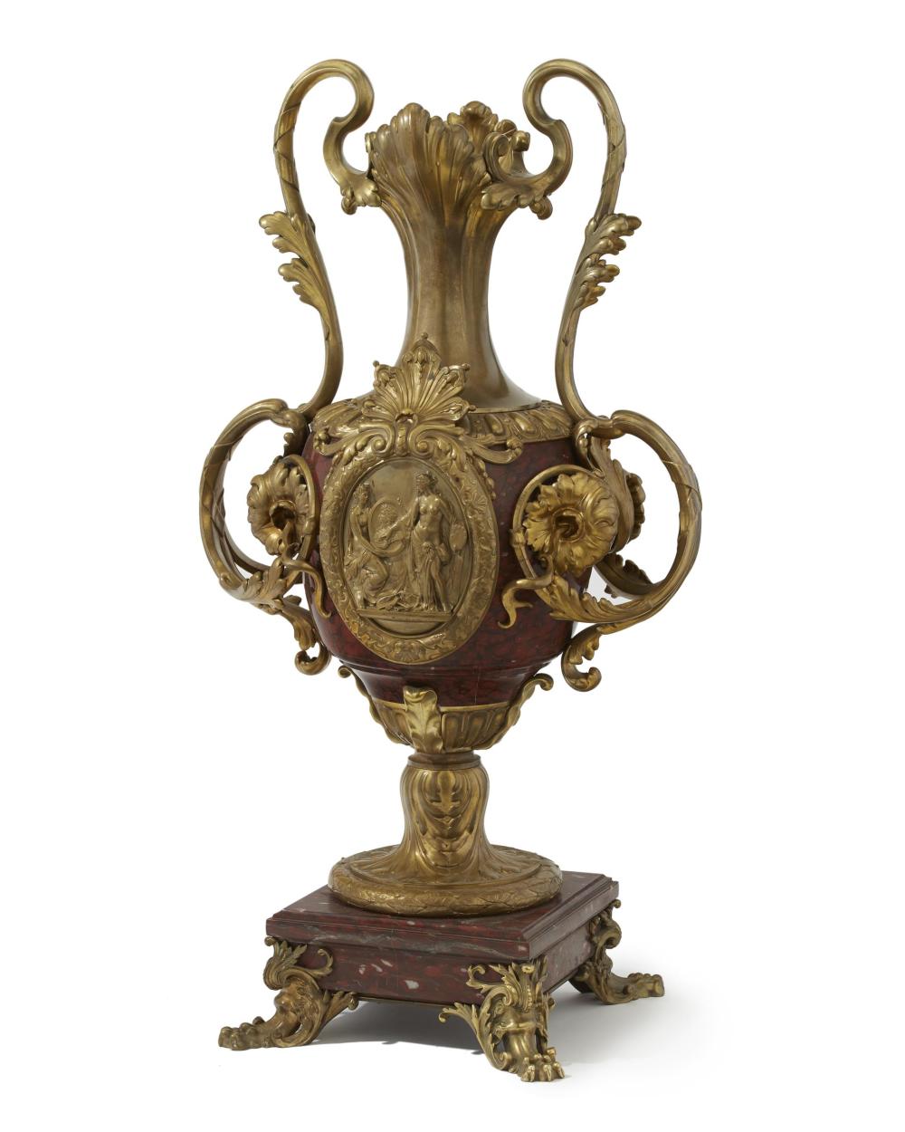 Appraisal: A French gilt-bronze rouge marble vase Late th early th