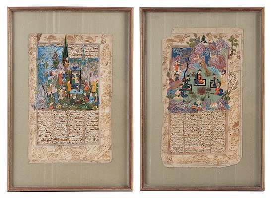 Appraisal: Two Persian Illuminated Manuscript Leaves Larger example x inches recto