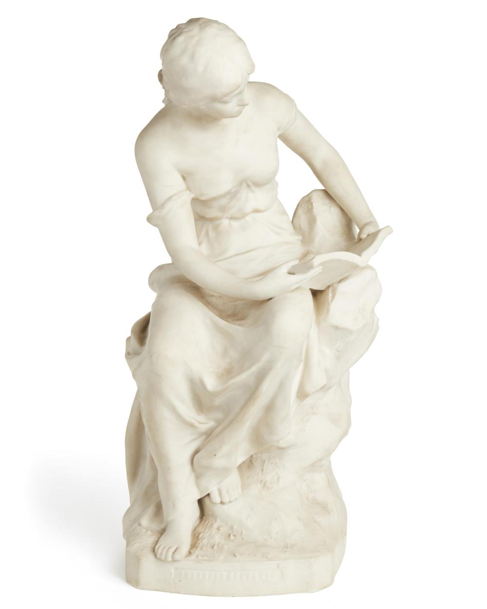 Appraisal: A Royal Dux white bisque sculpture of a seated woman