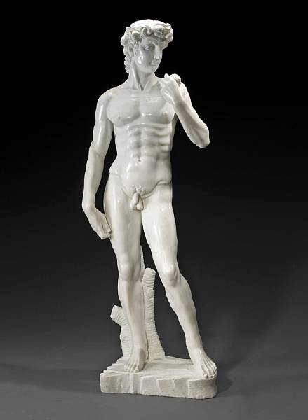 Appraisal: A white marble figure of David after Michelangelo - Italian