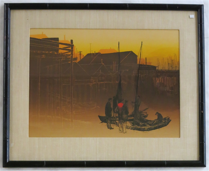 Appraisal: ELTON BENNETT SERIGRAPH Washington - depicting fishermen in a boat