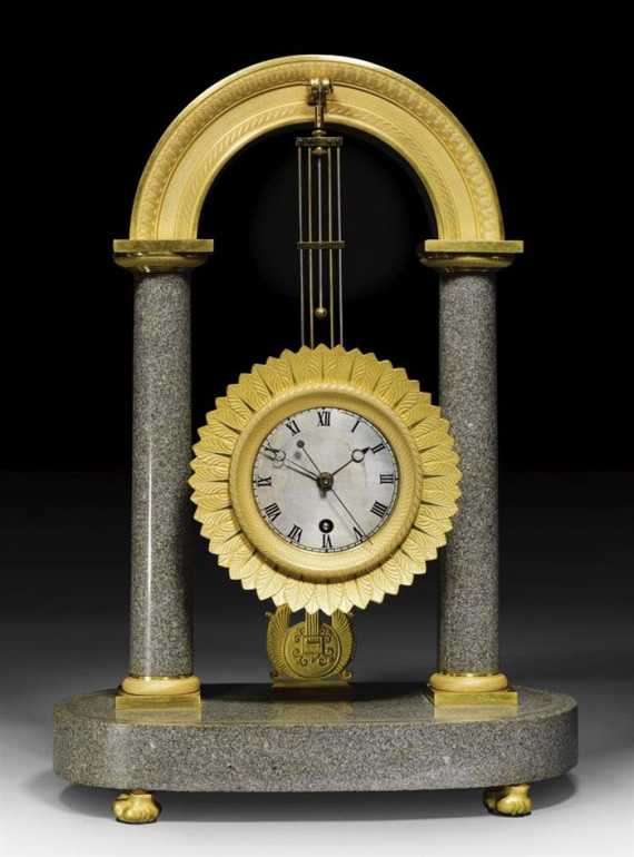 Appraisal: MANTEL CLOCK WITH FREISCHWINGER Empire Restoration probably Germany th century