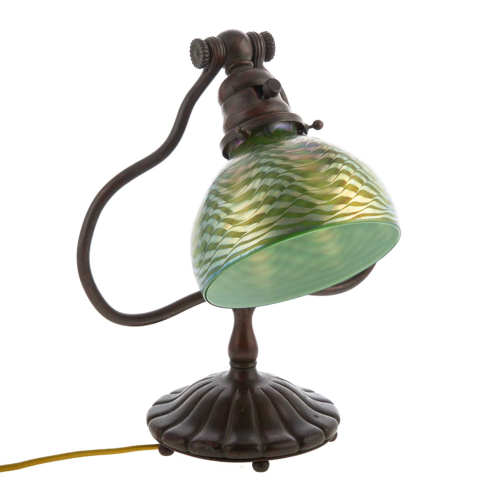 Appraisal: TIFFANY BRONZE HARP LAMP SHADE Circa patinated bronze flower form