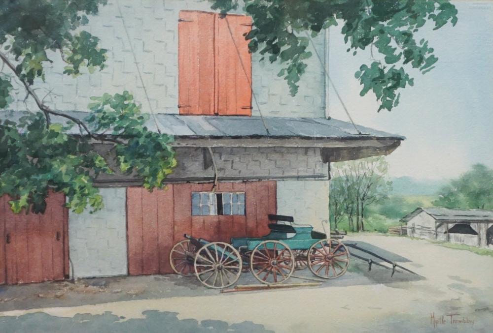 Appraisal: Myrtle Tremblay American - 'Wagon Parking' Watercolor Frame x in