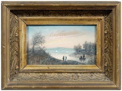 Appraisal: Miniature Hudson River pastel view of the Hudson River with