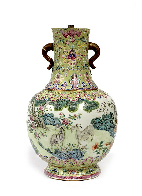 Appraisal: A Chinese polychrome two handled vase th Centurypainted in enamels