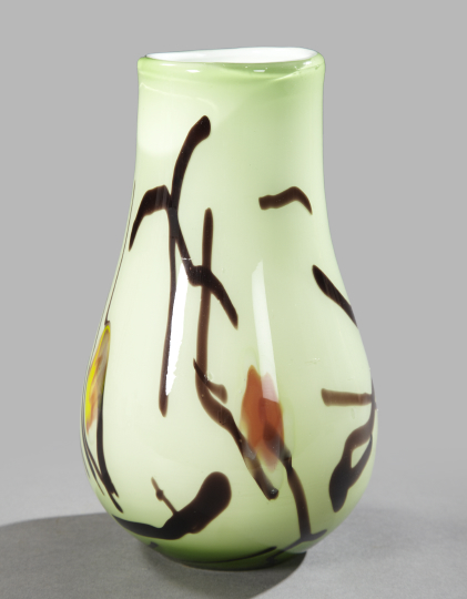 Appraisal: Chinese Blown and Cased Pale Green Glass Vase with an