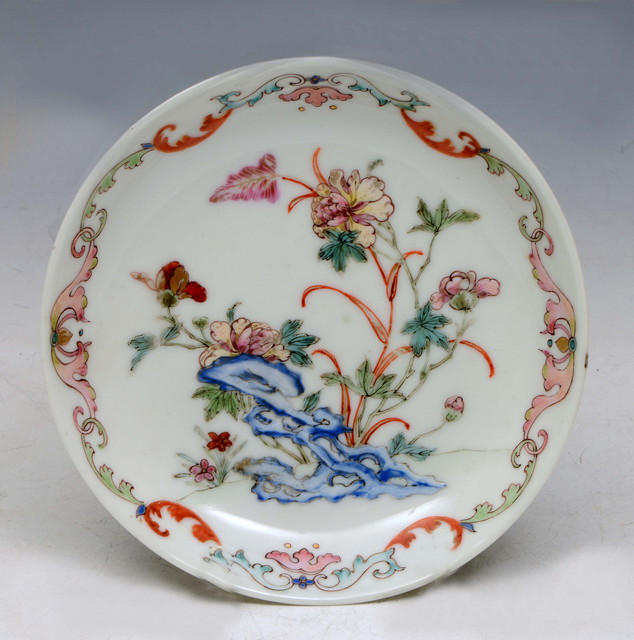 Appraisal: A CHINESE FAMILLE ROSE SAUCER DISH painted with rockwork and