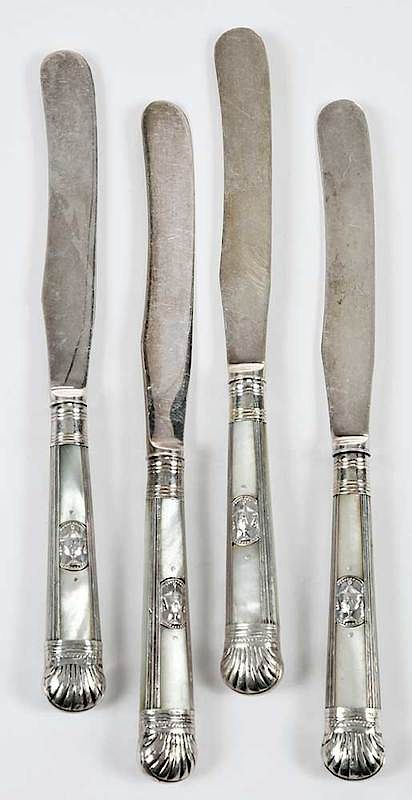 Appraisal: English Silver and Mother of Pearl Knives Sheffield English silver