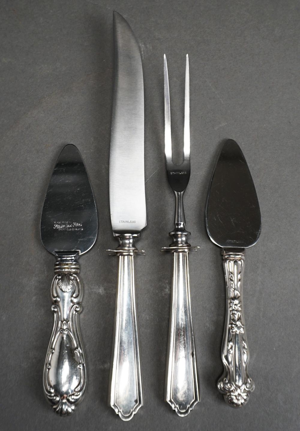 Appraisal: Sterling Silver Handle Carving Set and Two Cheese Servers