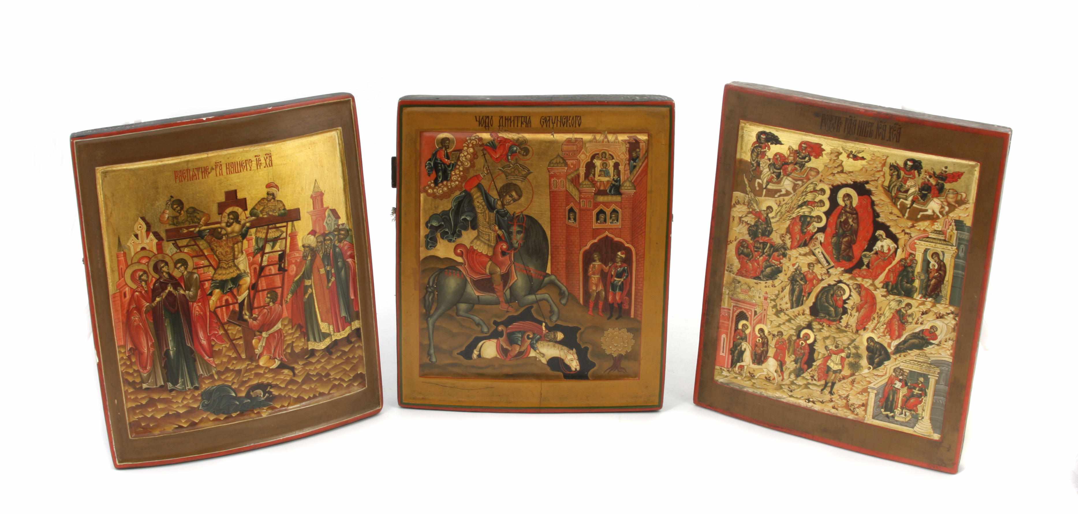 Appraisal: A collection of nine Russian icons th centuryPolychrome on wood