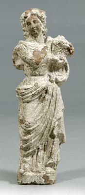 Appraisal: Painted terra cotta garden statue woman with basket of grapes