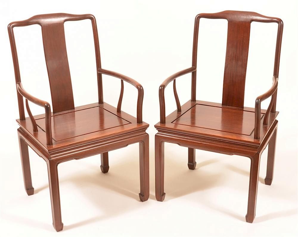 Appraisal: Pair of Oriental Rosewood Armchairs Pair of Oriental Rosewood Armchairs