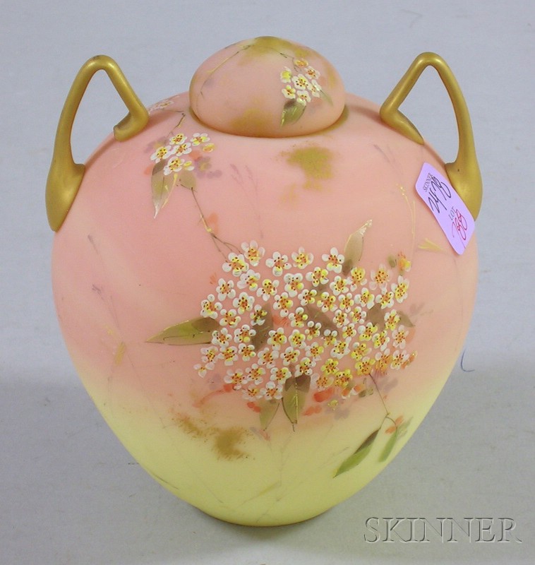 Appraisal: Late Victorian Enamel Floral Decorated Peachblow Art Glass Jar with