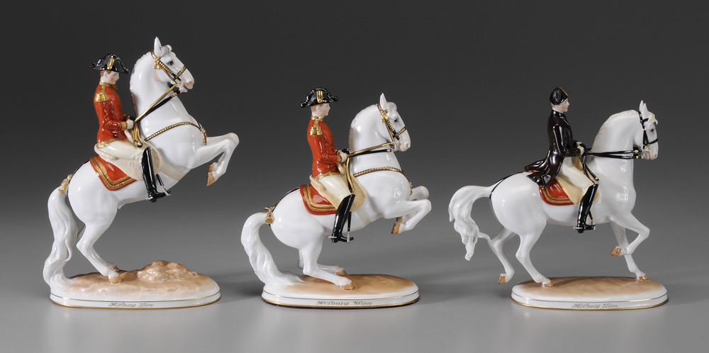 Appraisal: Three Porcelain Equestrian Figures Austrian early- th century Spanish and