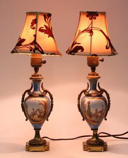 Appraisal: Pair of Continental enamel on metal boudoir lamps the diminutive