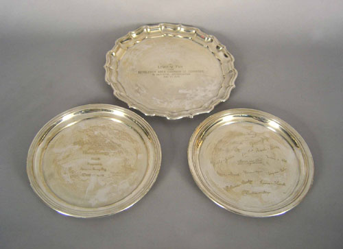 Appraisal: Three sterling silver trays dia dia and dia approx ozt