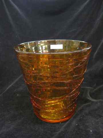 Appraisal: Steuben Art Glass Vase orange threading on bright golden topaz