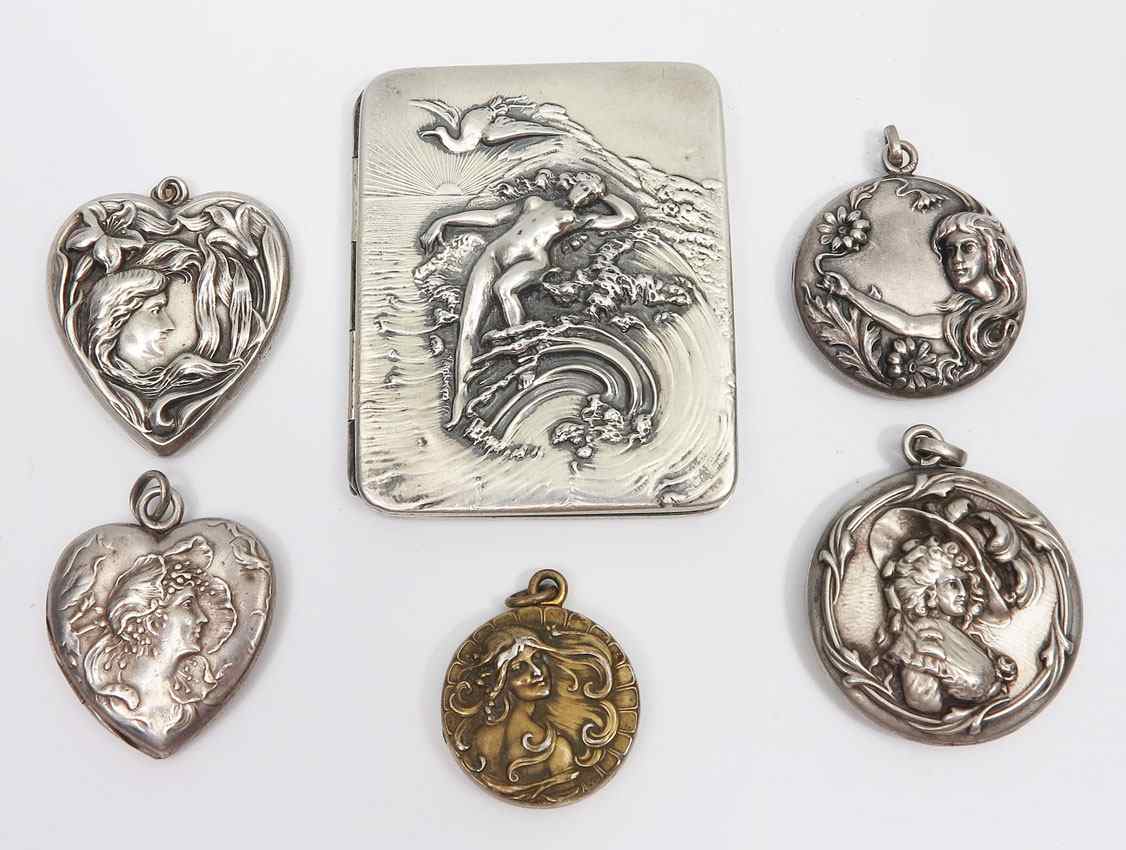 Appraisal: ART NOUVEAU STERLING SILVER LOCKETS To include Woman's right profile