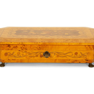 Appraisal: An Italian Burlwood and Marquetry Musical Jewelry Box th Century