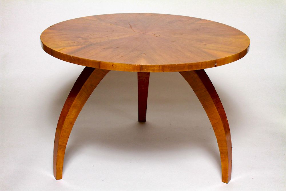 Appraisal: Art Deco Circular Wood Hall Table on Tripod Base Art