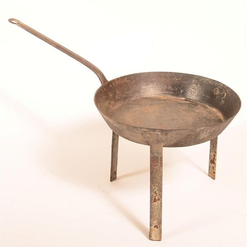 Appraisal: Wrought and Sheet Iron Tri-pod Base Skillet Wrought and Sheet