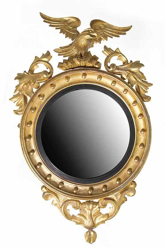 Appraisal: Federal style giltwood convex mirror late th century spread-wing eagle