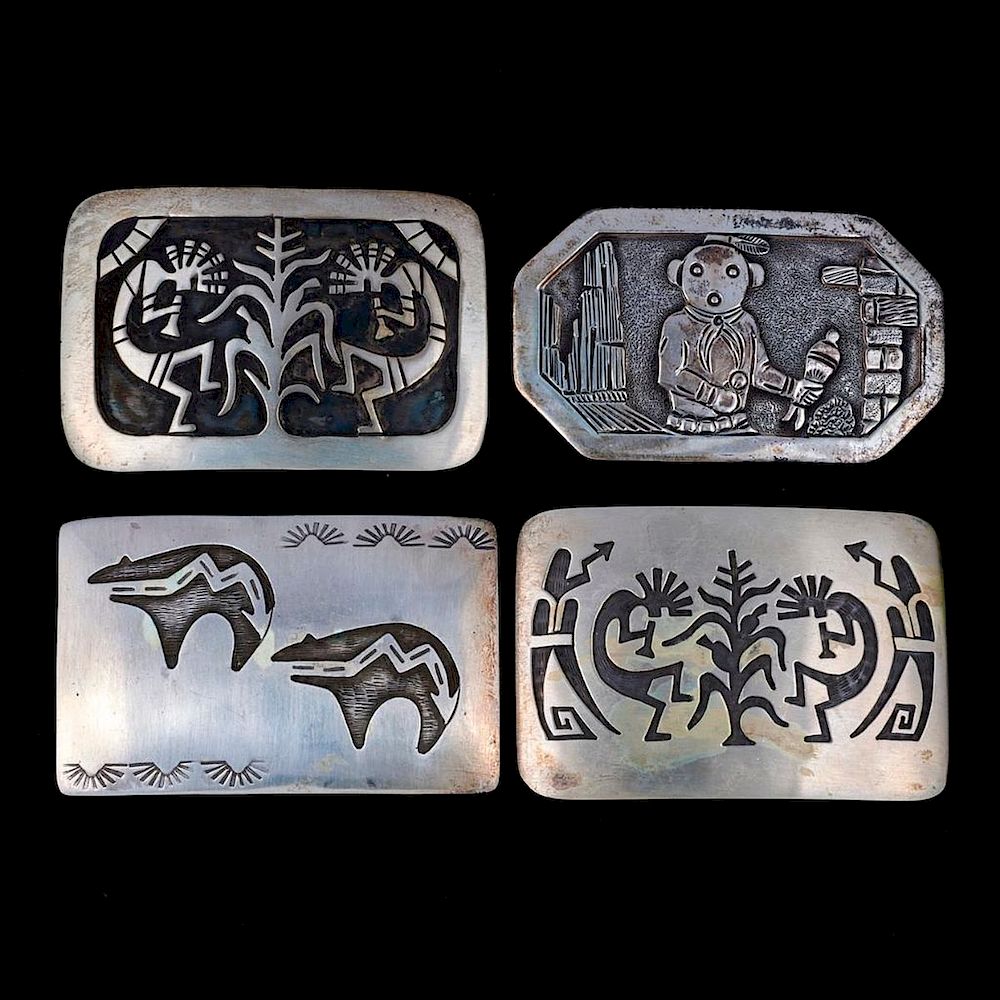 Appraisal: SOUTHWEST BELT BUCKLES Four Vintage old pawn silver buckles Largest