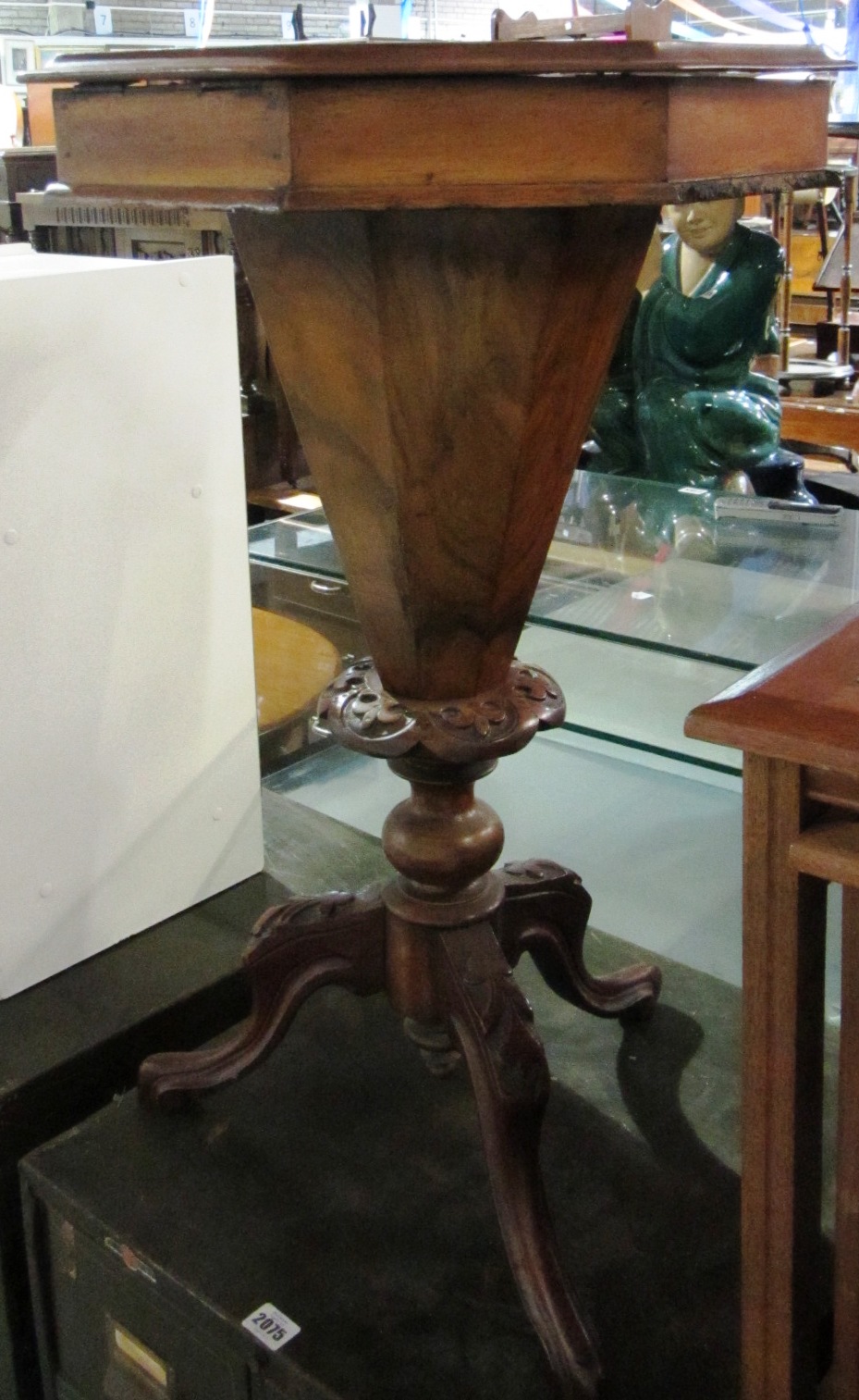 Appraisal: A th century walnut octagonal trumpet shaped work box