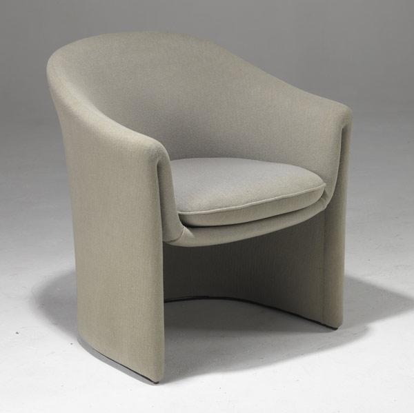 Appraisal: DUNBAR Barrel chair upholstered in gray wool Dunbar fabric tag