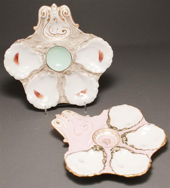 Appraisal: LImoges painted porcelain oyster plate and a Continental painted porcelain