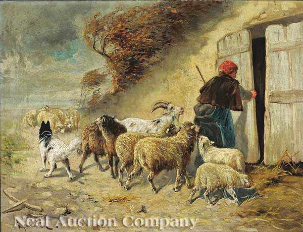 Appraisal: Henri Schouten Belgian - Bringing the Flock Home oil on