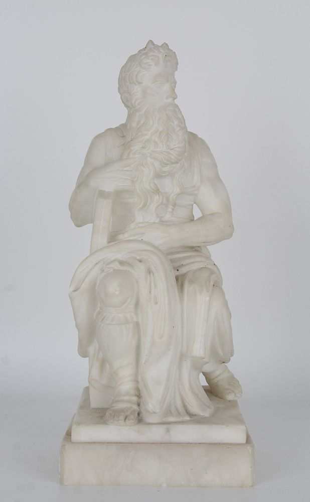 Appraisal: Carved Alabaster Seated Moses Figure Carved Alabaster Seated Moses Figure