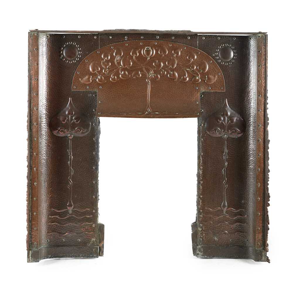 Appraisal: ENGLISH ARTS CRAFTS FIRE SURROUND CIRCA embossed and hammered copper