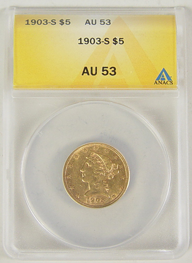 Appraisal: -S Liberty Head Gold Coin ANACS certified and graded AU-