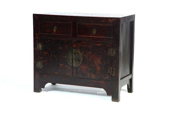 Appraisal: CABINET China th century elm Dark red brown lacquer Two