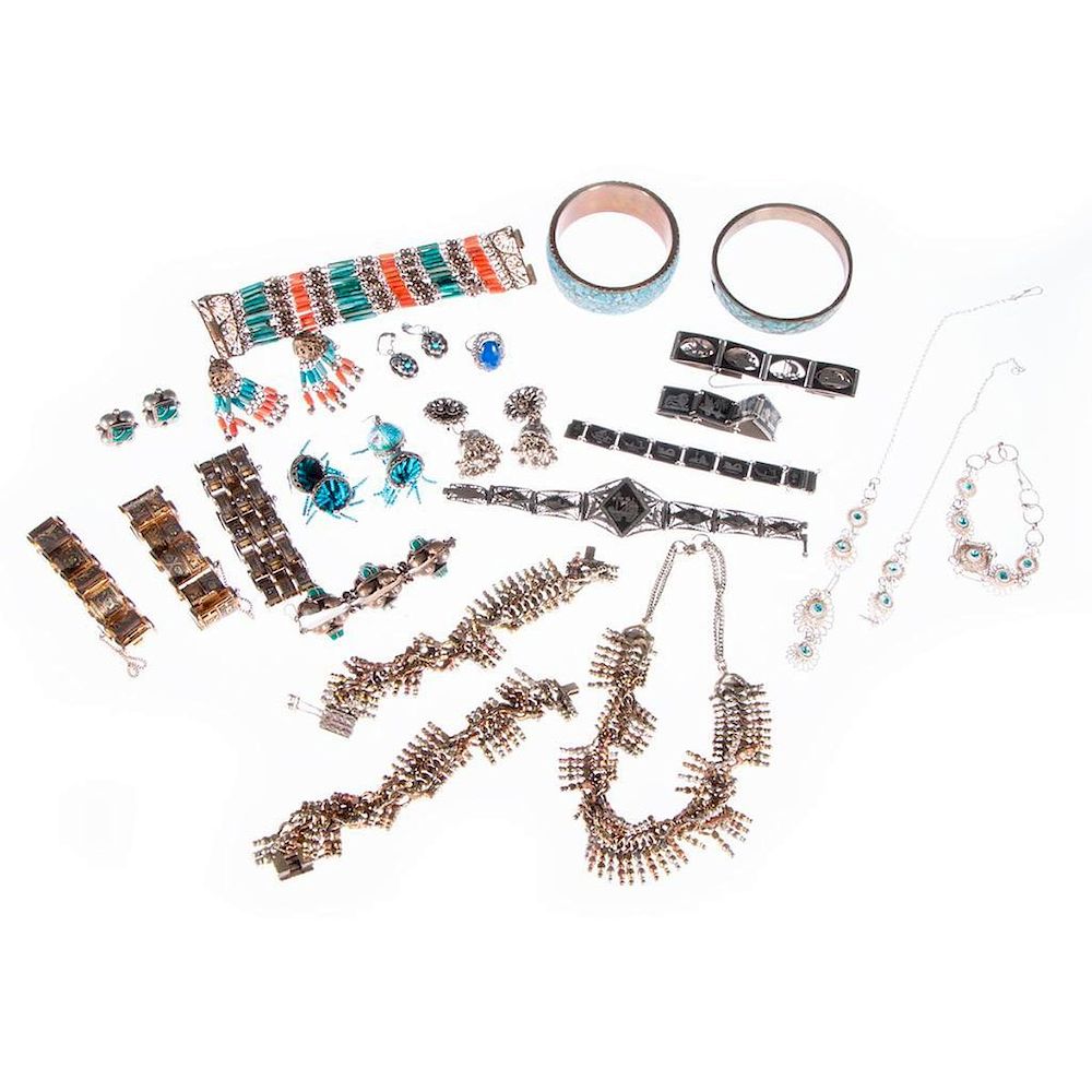 Appraisal: Collection of stone-set silver metal jewelry including turquoise enamel green