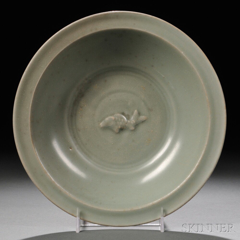 Appraisal: Longquan Celadon Dish China Song Dynasty style decorated with a