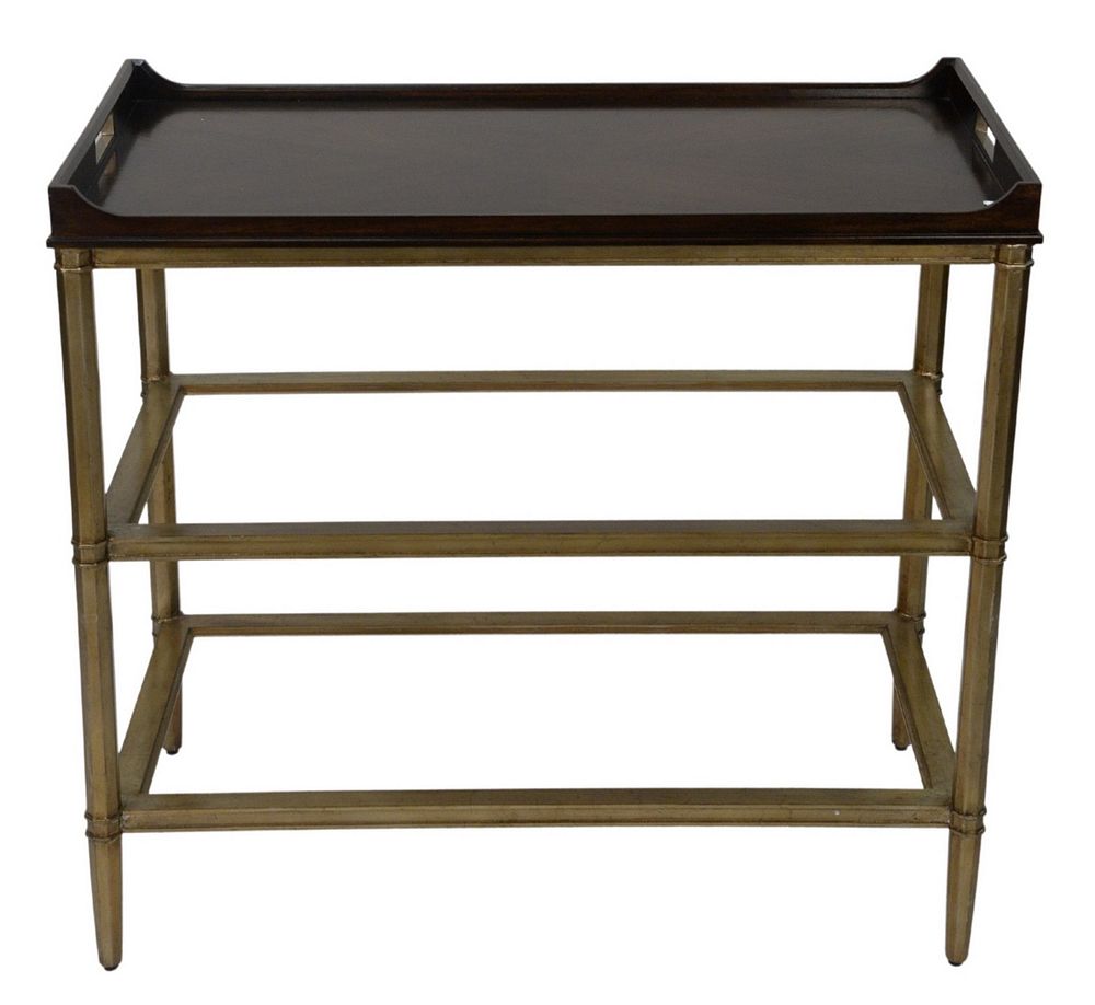 Appraisal: Contemporary Three-Tier Bar Cart mahogany tray top with metal gold-wash