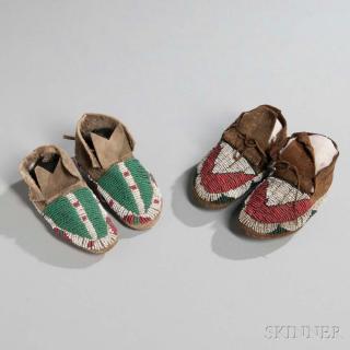 Appraisal: Two Pairs of Plains Beaded Hide Infant's Moccasins c last