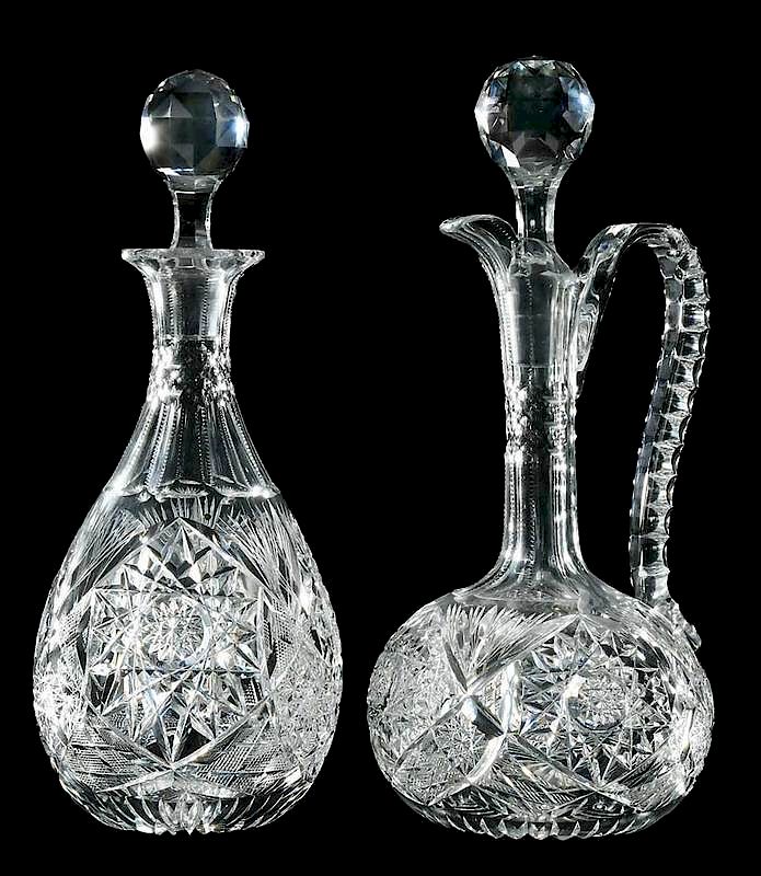 Appraisal: Two Libbey Cut Glass Decanters both Sultana pattern one teardrop-shaped