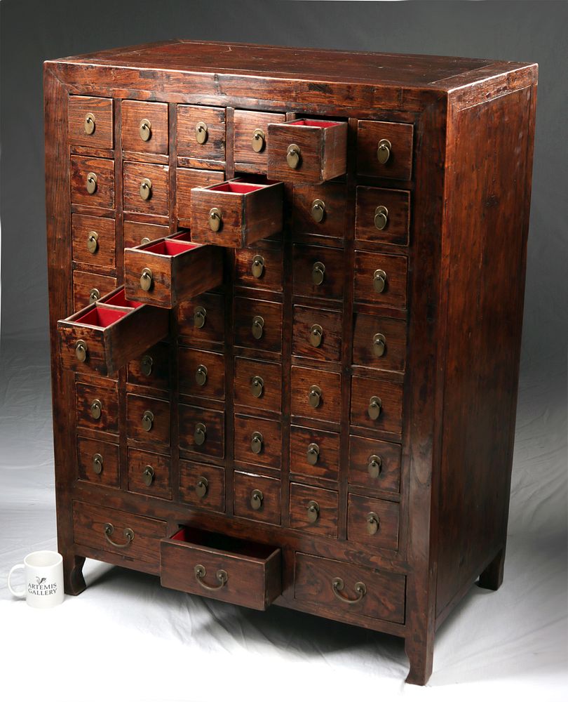 Appraisal: Late th C Chinese Wood Brass Apothecary Chest East Asia