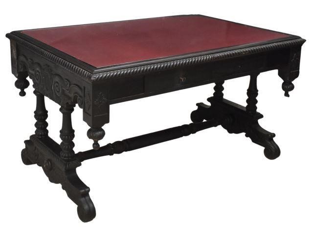 Appraisal: Spanish Baroque style ebonized writing desk th c having glass