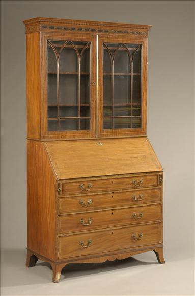 Appraisal: A George III mahogany bureau-bookcase late th century enclosed by