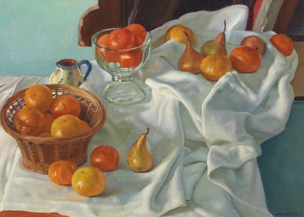 Appraisal: RON JOHNSTON AMERICAN B x Still life with oranges Oil