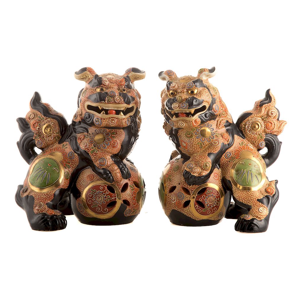 Appraisal: Pair Japanese Satsuma Foo Dogs circa s each dog with