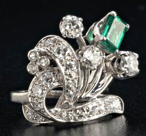 Appraisal: Late Art Deco diamond and emerald 'Garden' ring in pt