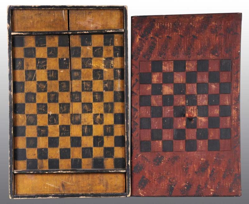 Appraisal: Lot of Early Wooden Chess Checkerboards Description Both have moderate