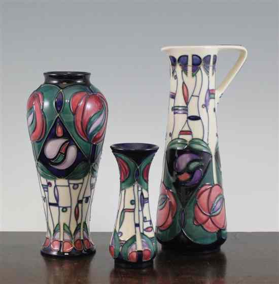 Appraisal: Two Moorcroft Mackintosh pattern vases and a jug c comprising